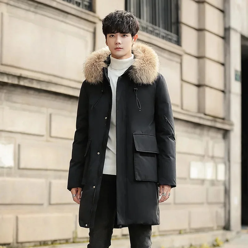 

Men Warm Hooded Long Puffer Jacket Coat Male Casual Fur Collar Overcoat Men's Winter Parkas Down s