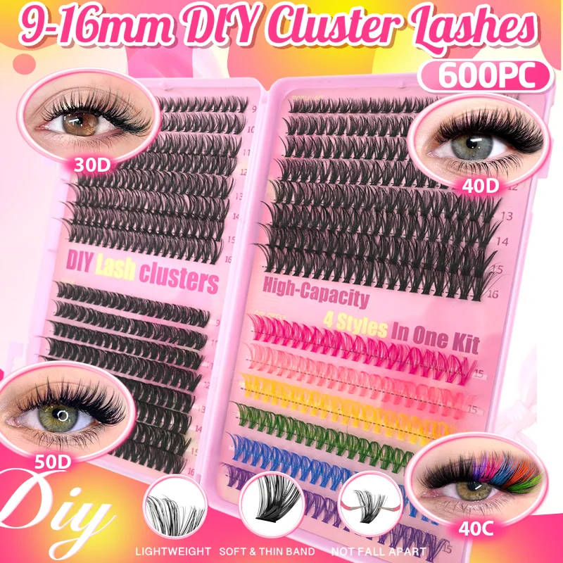 120/240/392/600 Stück Künstliche Wimpern für Anfänger DIY Regenbogenfarbene Wimpern für Zuhause - Dramatisches Volumen-Wimpern-Set – Detail 4
