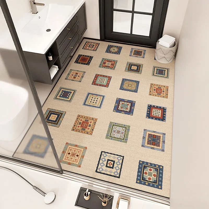 Absorbent Bathroom Rug Diatomite Non-slip Quick-drying Floor Mat Bohemian Geometric Pattern Carpet Toilet Area Rugs Home Decor