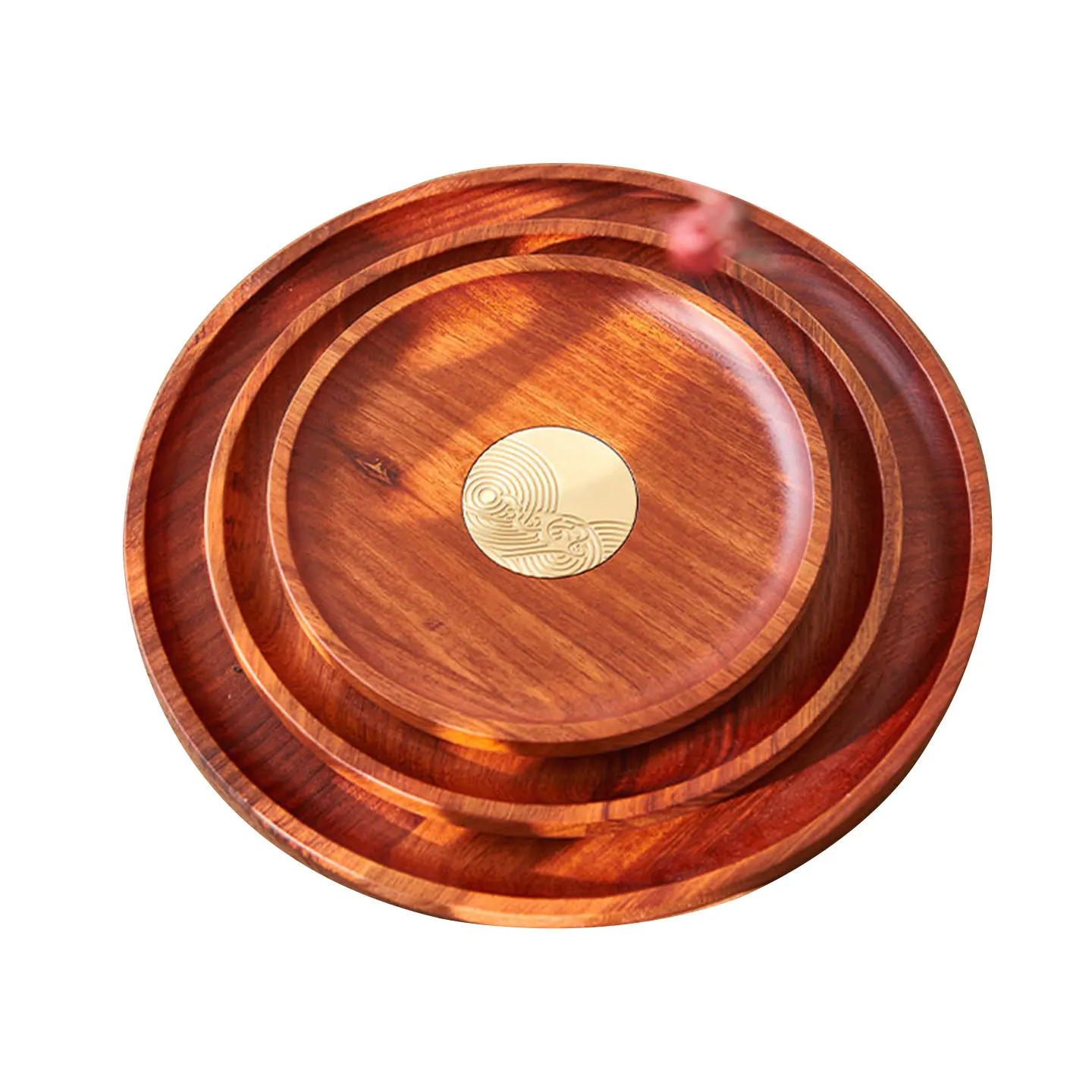 Solid Wood Fruit Tray, Living Room Coffee Table, Home Key Storage Ornament, High-end Desktop Chinese Style Tea Tray, Round Tray