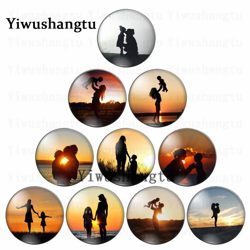 Lovely Mom and kids family life sunset pattern 12mm/18mm/20mm/25mm Round photo glass cabochon demo flat back Making findings