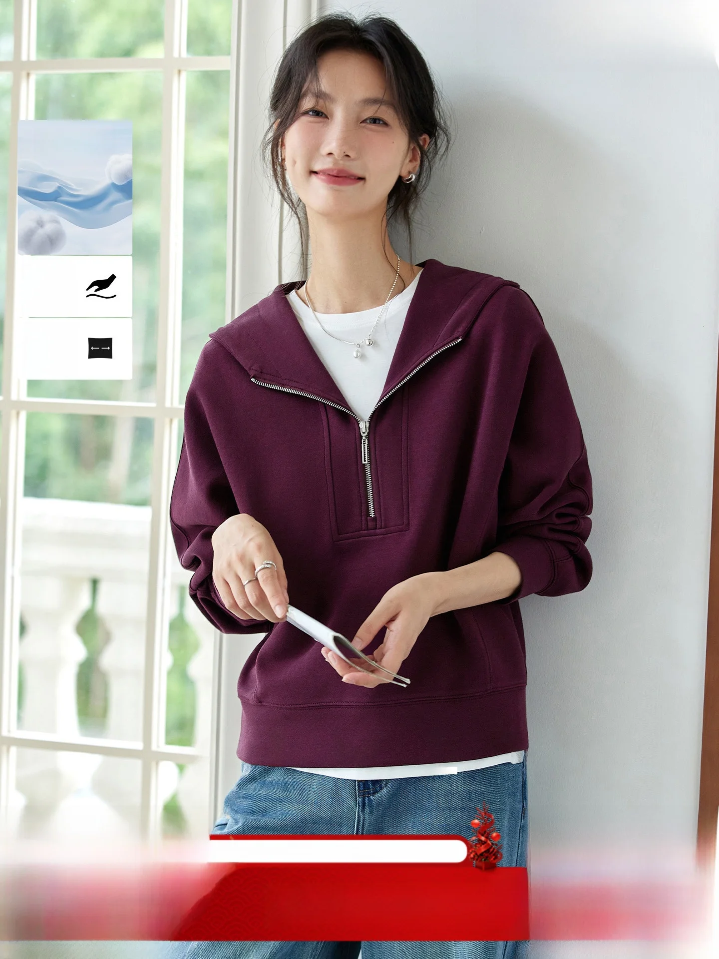 

Loose Women's Hoodie Long Sve Inner Wear T-irt Casual Comfortable Cotton Polyester Blend Fall 2025 New Arrival