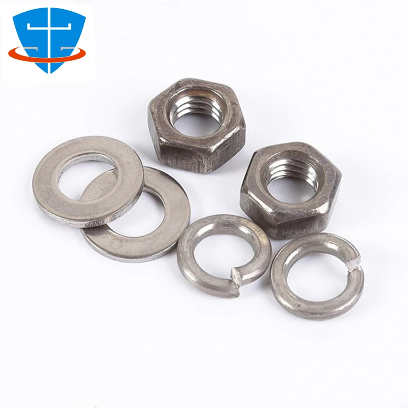 DIN9021 GB93 DIN934 M3 M4 M5 M6 M8 M10 M12 Gr2 TA2 Pure Titanium Spring Elastic Washer Hex Lock Nuts Metal Ring Flat Gasket Shim