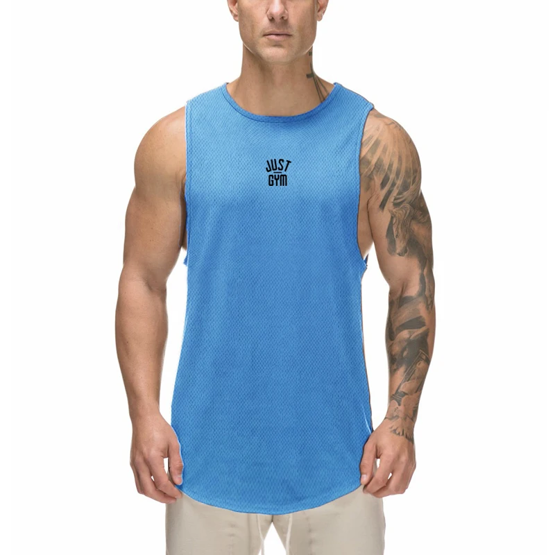 Gym Fitness Mens Running Sport Sleeveless Workout Muscle Shirt Summer Mesh Breathable Quick Dry Cool Feeling Training Tank Tops