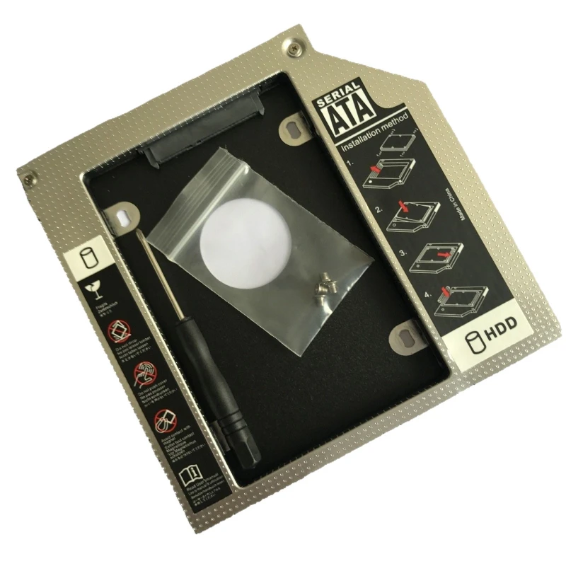 9.5mm SATA Aluminum Second HDD Caddy Tray 2.5 Inch SSD HDD Hard Disk Adapter Replacement for Laptop Notebook Optical Drive Bay