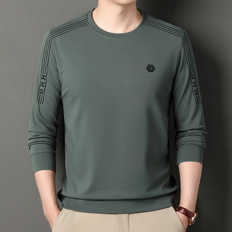 Spring and autumn long-sleeved sweatshirt for men, middle-aged and elderly dads, round neck T-shirts, bottoming shirts and tops