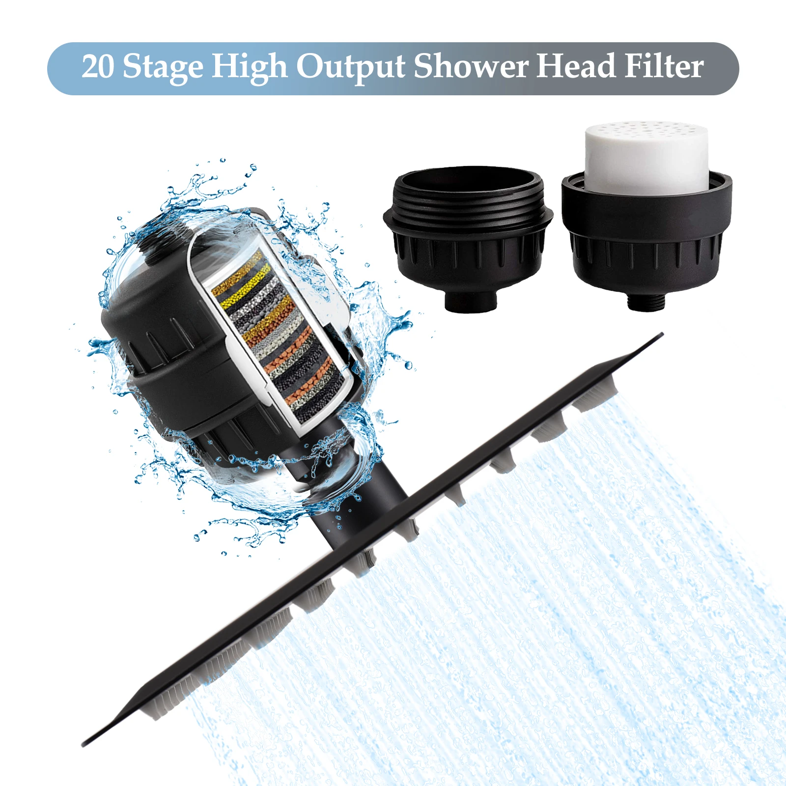 20 Stages Shower Water Filter Tap Water Remove Chlorine Heavy Metals Filtered Soften Hard Water Shower Head Filtration Purifier