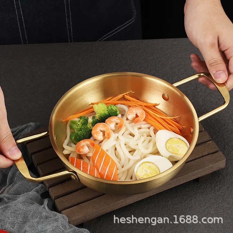 Korean style instant noodles pot, double ear army hot pot, Korean golden Lamian Noodles seafood  thickened stainless