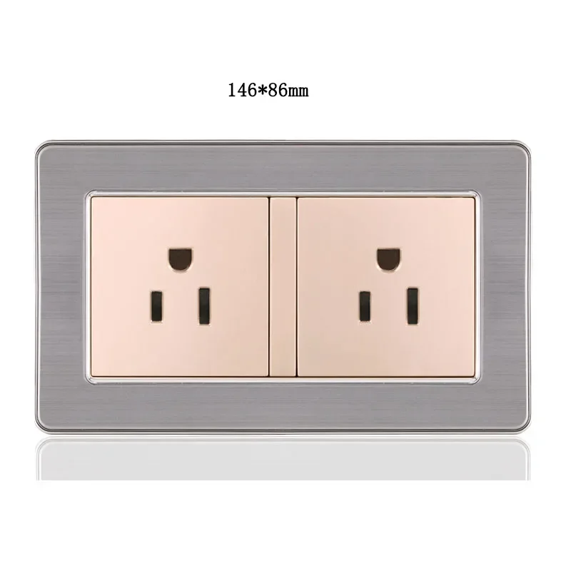 146 Type Stainless Steel Panel 15A Wall Electrical Sockets American Standard US Outlet Three-hole