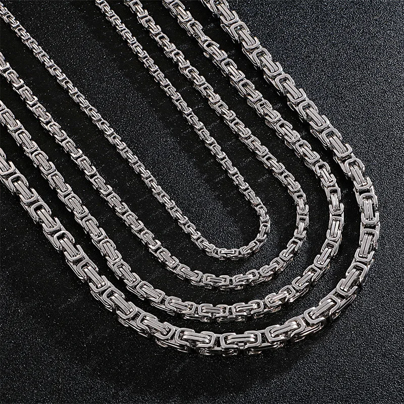 

4/5/6/8 mm Choker Long Necklace Men Male Stainless Steel Byzantine Box Chain Husband Boyfriend Bff Gift