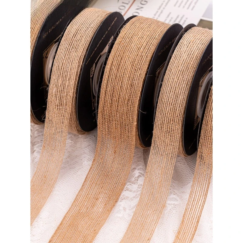 Cotton and linen ribbon retro wood ribbon flower gift packaging webbing flower shop floral packaging material ribbon