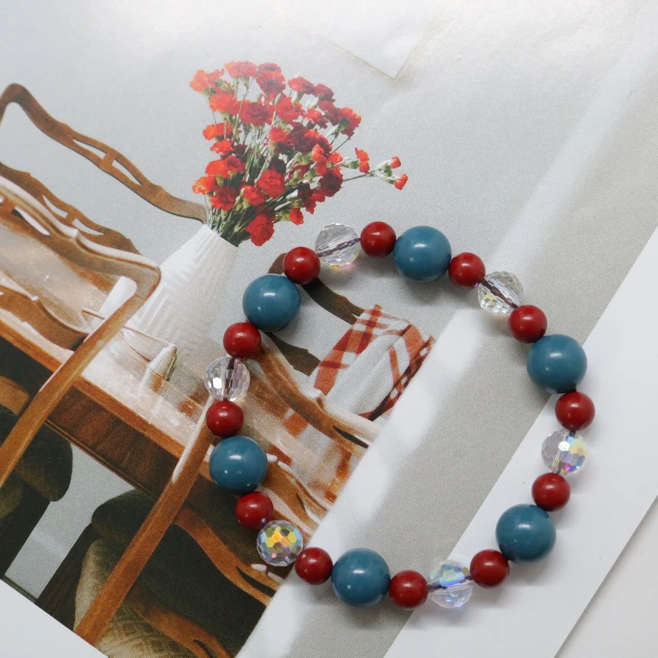Chinese Style Lucky Blessing Good Fortune Aromatherapy Beaded Bracelet Red Blue Mix Faceted Clear Crystal Beads Prayer Jewelry