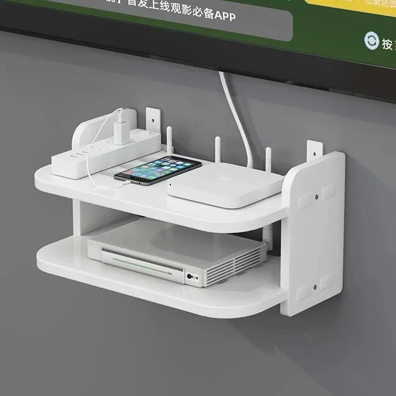 Environmental 2 tier floating shelves WiFi router hanging layer multi tap outlet set top box bracket Wall Mount floating shelves