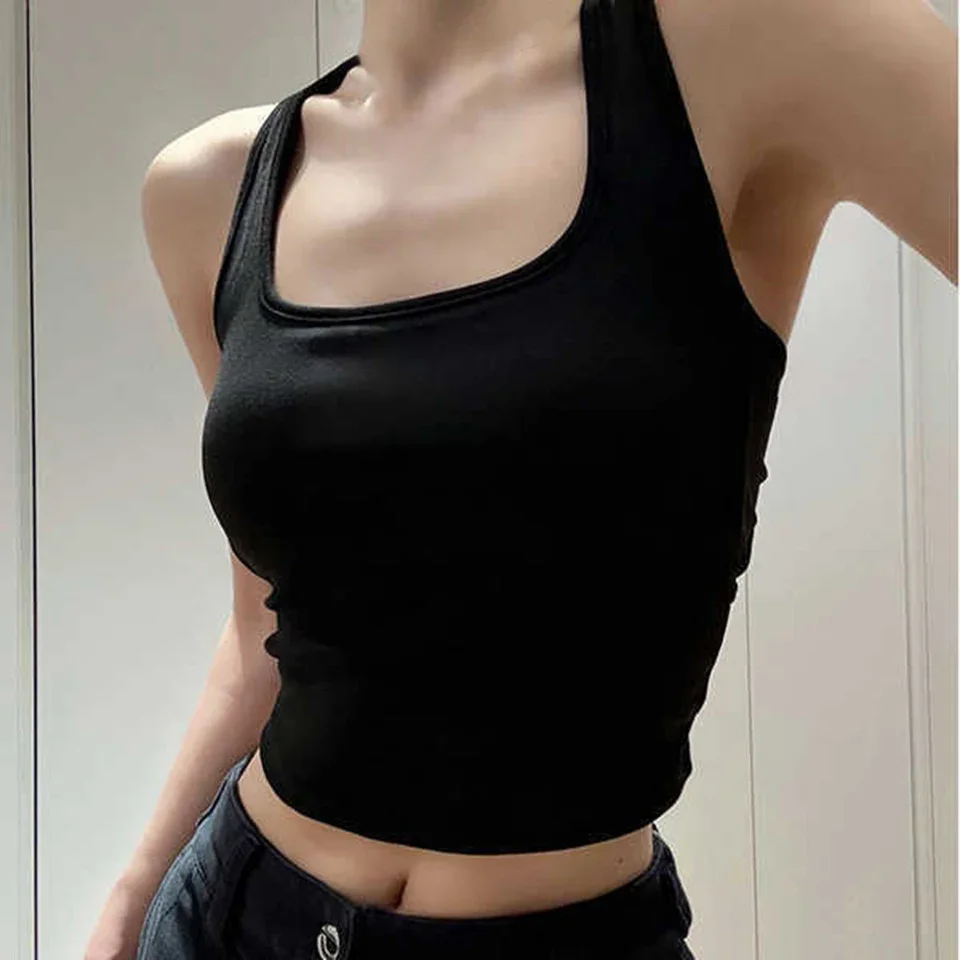 Chest Pads Crop Top for Women with Star Strap Back Hollow Detail Sleeveless Backless Camisole Y2k Style Solid Color