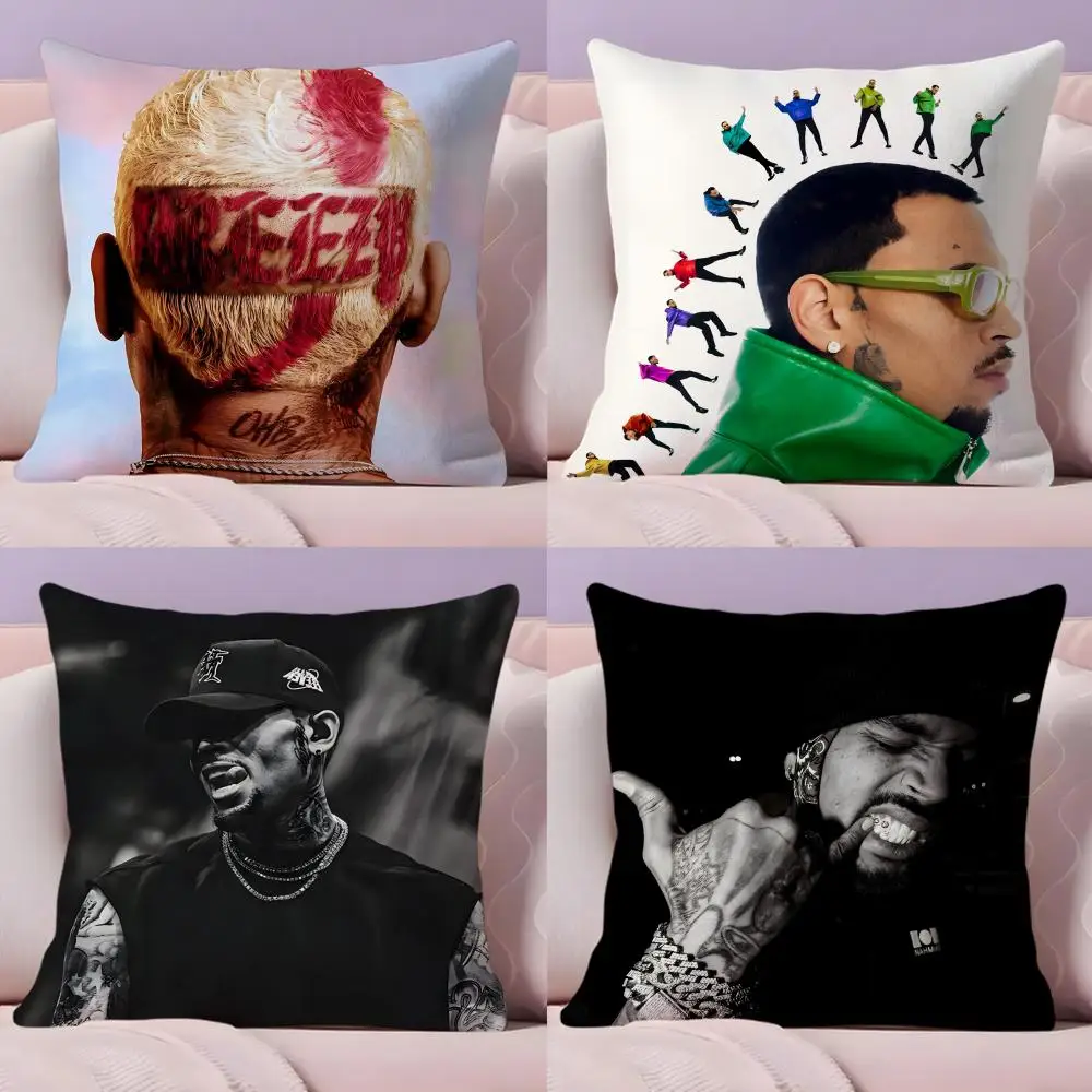 C-Chris Brown Pillow Case Plush Fabric Soft Double-Sided Printed Sofa Warm Winter Home Gift Cushion Cover