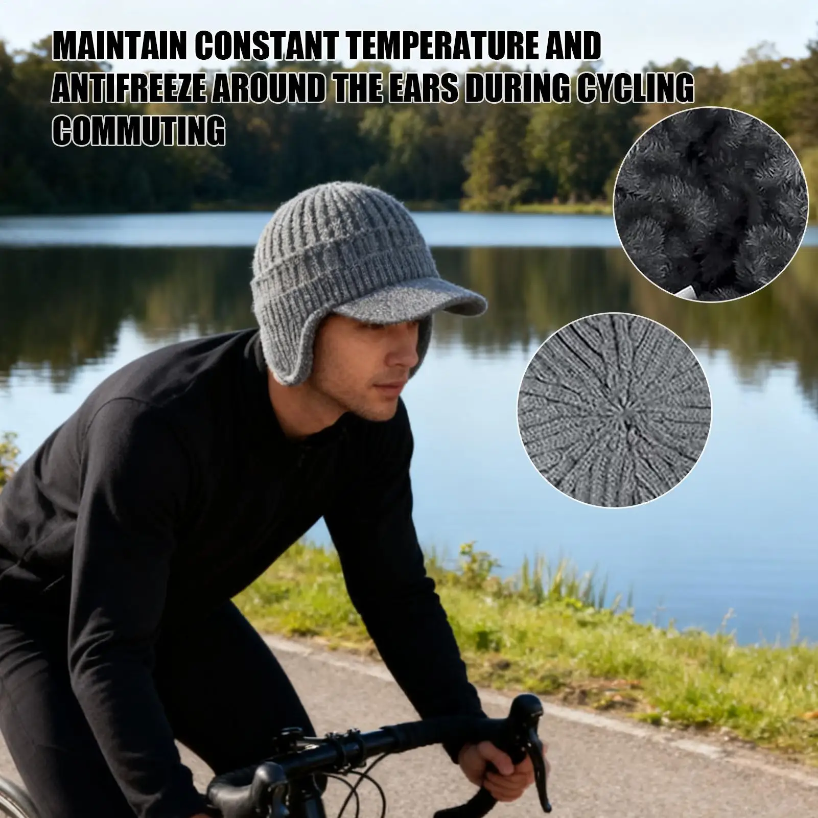 Beanie Hat With Brim Knitted Breathable Headwear Knit Winter Cap For Skiing Snowboarding Hiking Ice Fishing Cycling Camping Snow