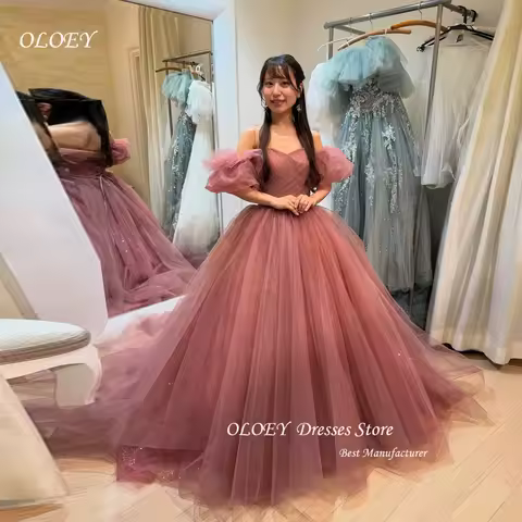 OLOEY Elegant Pink Evening Dress Off Shoulder Prom Party Gown Sequin Floor-Length Customized Evening Gown Dress 웨딩드레스 ドレスです