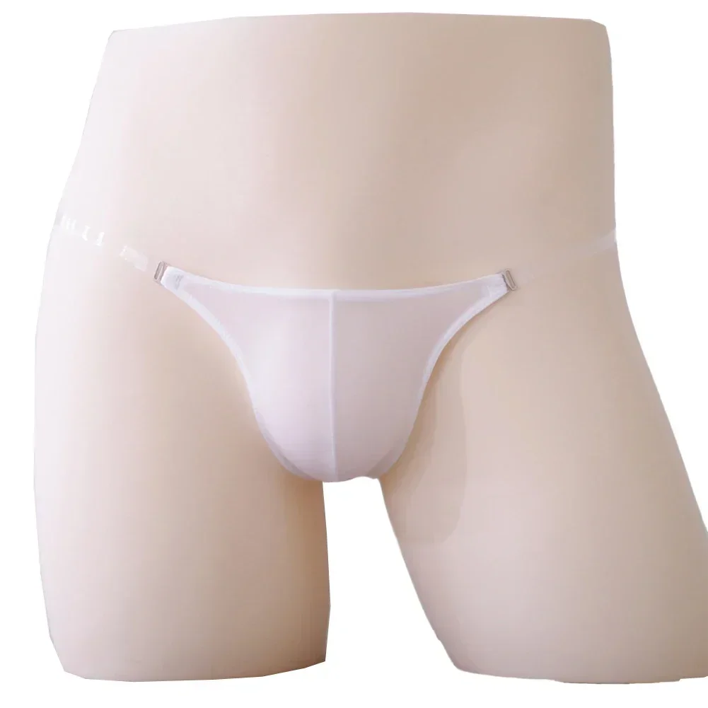 Tanga Invisible transparente de seda de hielo para hombre, Tanga con cintura ajustable, bolsa para bulto, ropa interior, tangas, Pantis