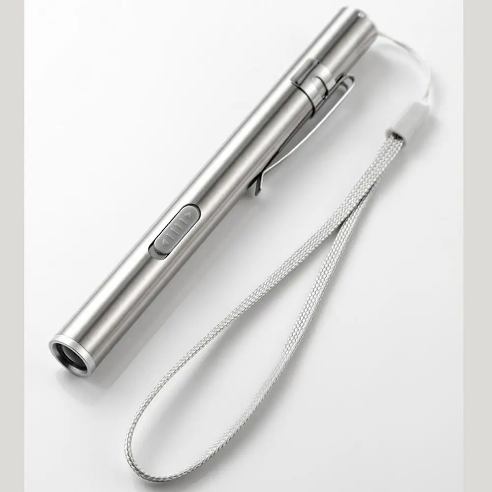 Stainless Steel Doctors Pen Light Portable Yellow/ White Light Nurse Pocket Flashlight Water-proof with Steel Clip