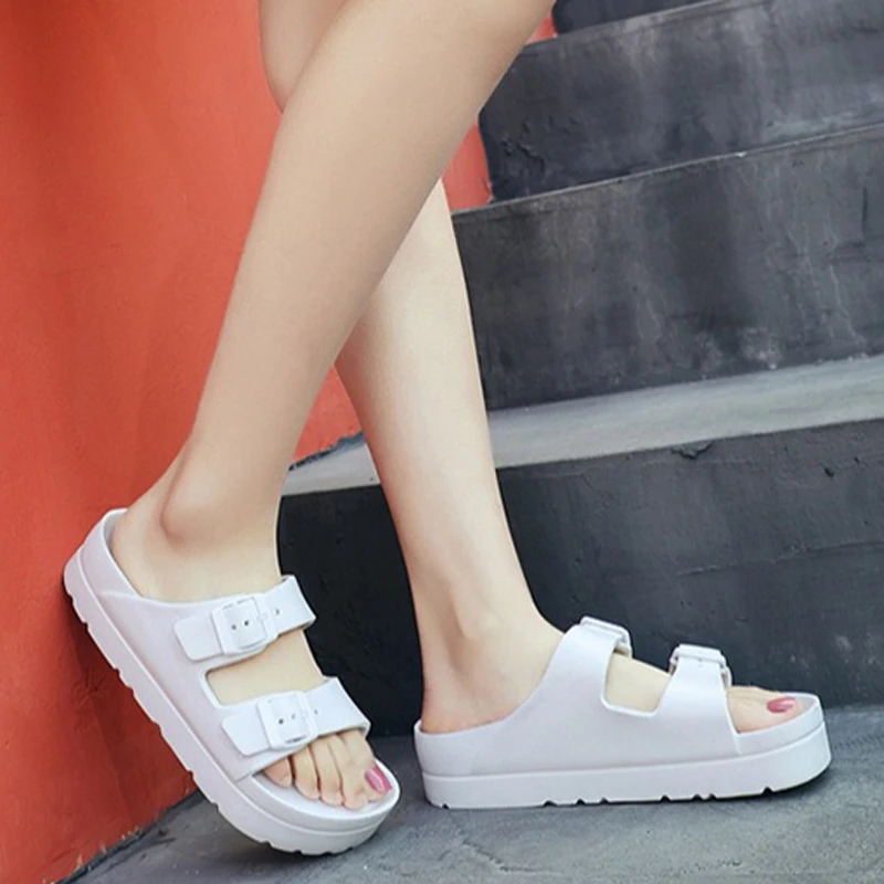 

House Cloud Slippers Women Platform Outdoor Indoor Summer Sandal Slides Flip Flop Ladies Home rubber Shoe Flat Adjustable Buckle