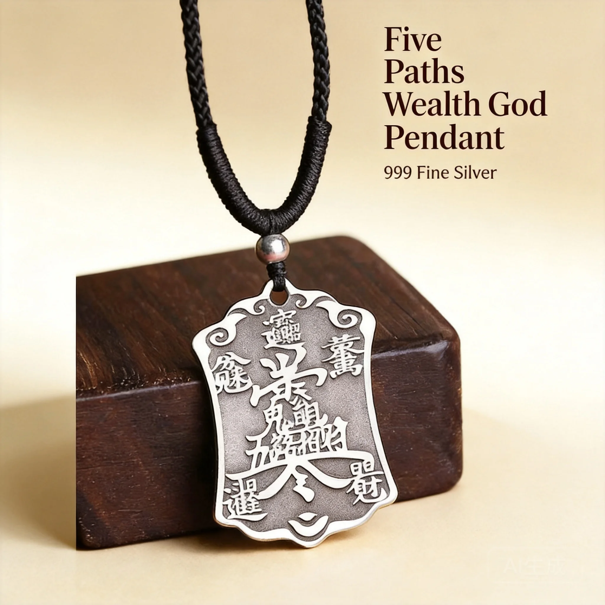 

999 Sterling Silver Unisex Five Wealth Gods Pendant Traditional Chinese Cultural Amulet for Necklace Keychain Car Hanger Jewelry