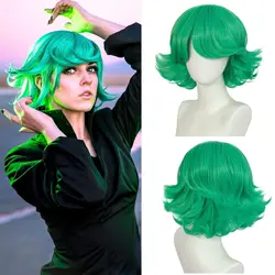Green Flip Wig Girls Tatsumaki Wig Short Fluffy Bob Wig Green Cosplay Wig Women Synthetic Halloween Costume Wig (Green)