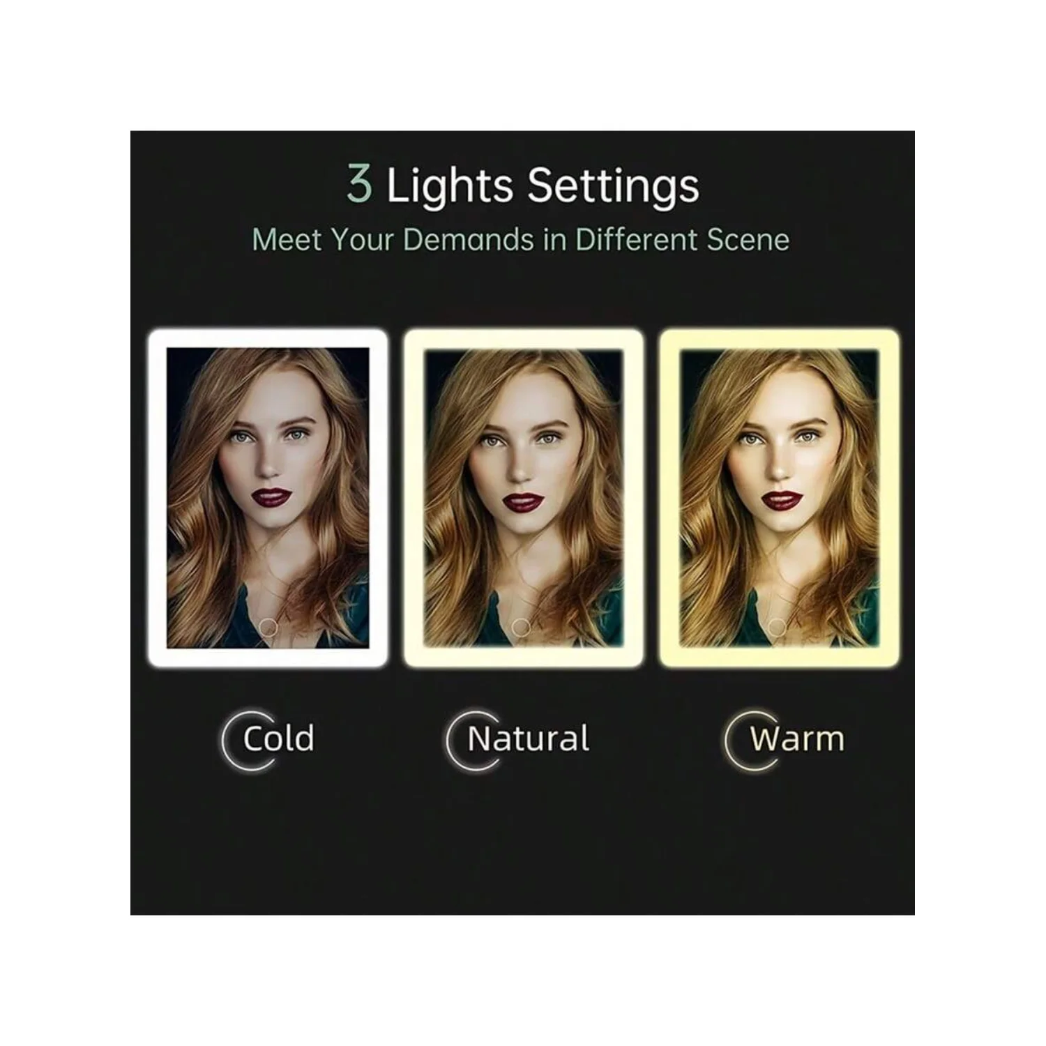 Specchio per trucco da viaggio a LED con ricarica USB con 3 colori di illuminazione, superficie lucida, portatile pieghevole per tavolo da trucco, ricaricabile