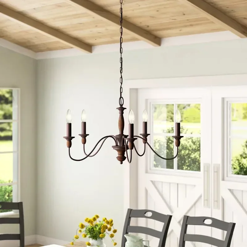 American minimalist medieval wood chandelier, creative bed and breakfast bedroom lamp