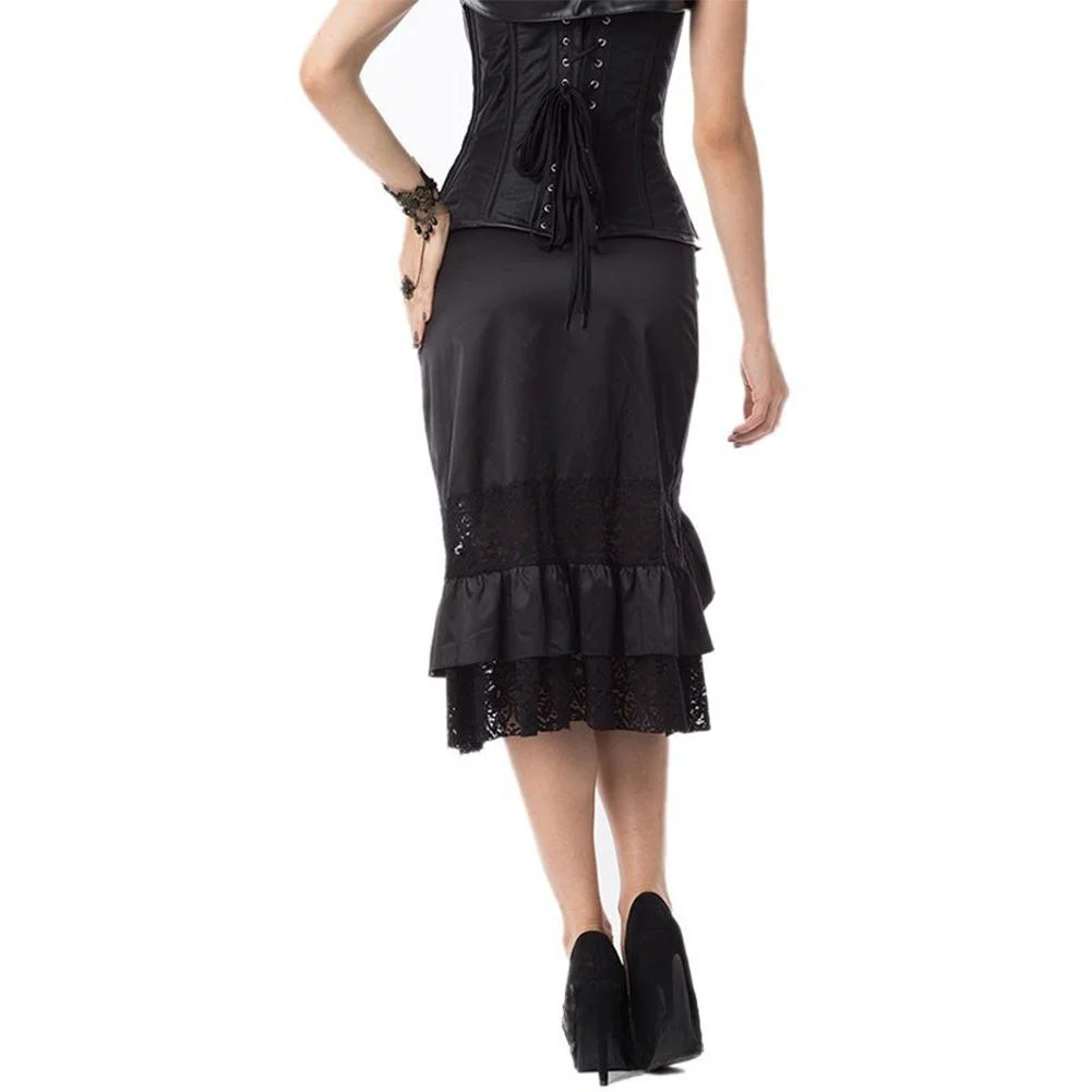 

High-Waisted Bla Lace Ro Gothic Midi Skirt Women's Cotton Lace f Skirt Gothic Sle Busin Home Wear