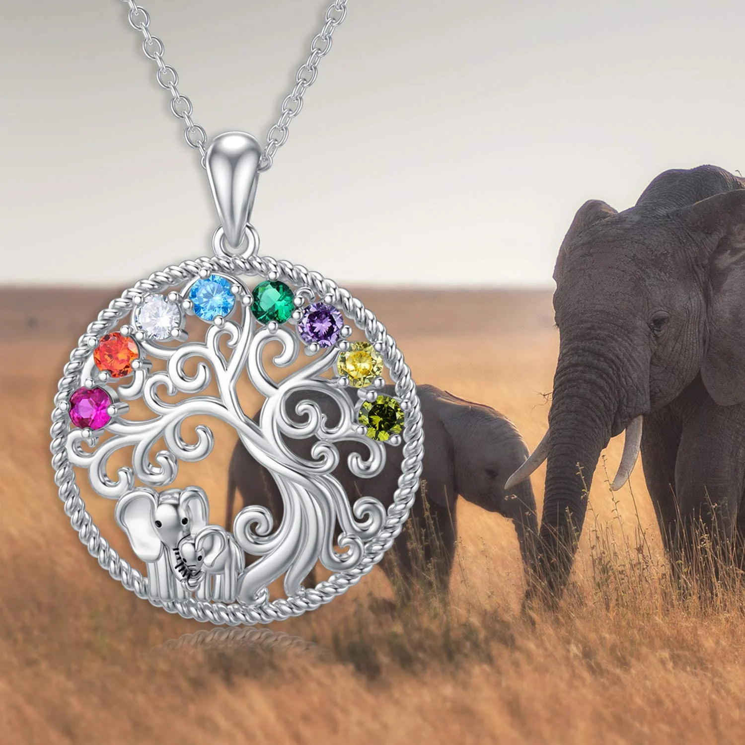 Fashionable and Exquisite Elephant Mother and Child Tree of Life Pendant Necklace Perfect Gift for Mom Girls on Christmas