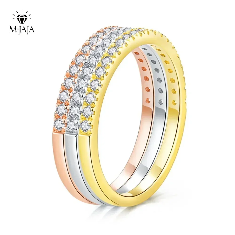 

M-JAJA 1.3mm Half Eternity Wedding Band for Women Engagement Moissanite Ring 925 Sterling Silver D VVS1 Lab Diamond Jewelry Gift