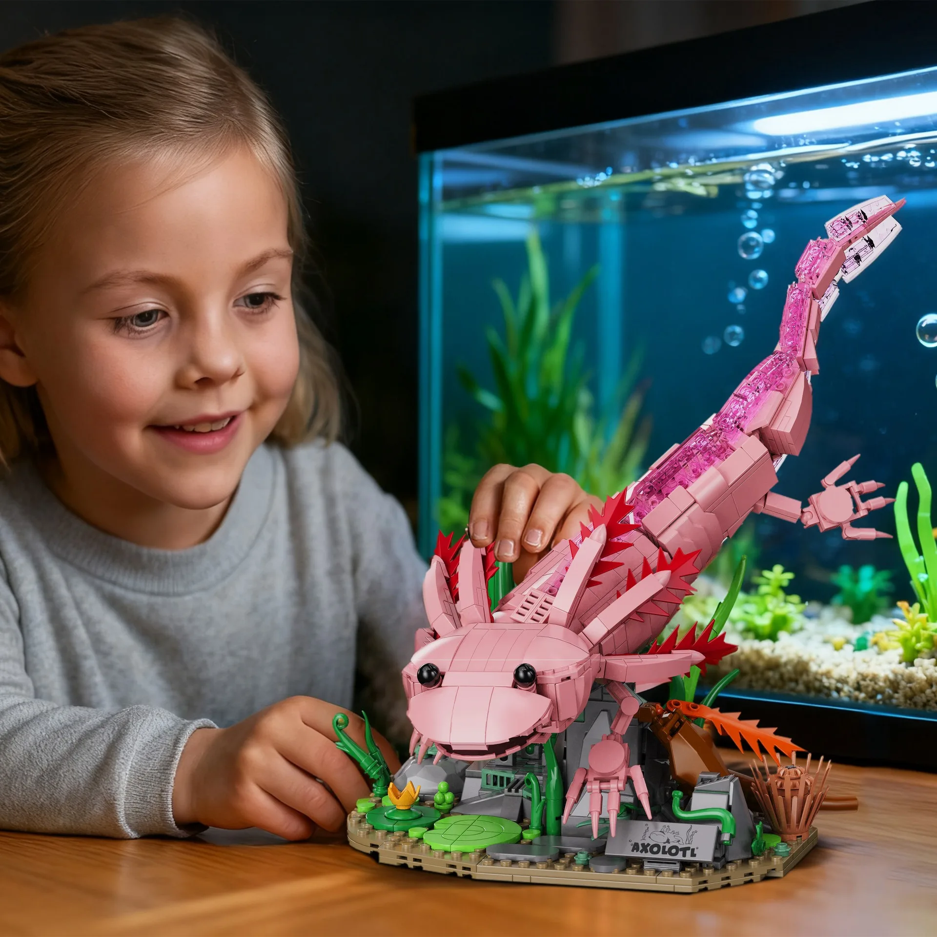 

998PCS Creative Aquatic Amphibian Axolotl Model Building Blocks Set Educational Construction Small Particle Assembly Bricks Toy