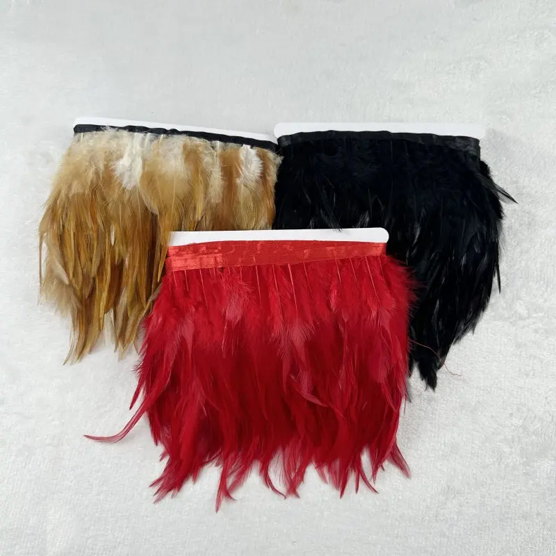 Wholsale 10Meters/lot Natural Brwon Red BlackChicken Cock Rooster Tail Feather Fringe  feather trimming for Clothes Decorations