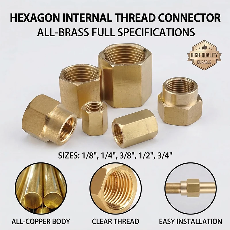 50Pcs Female Thread Brass Pipe Fittings Hex Nut Rod Connector 1/8