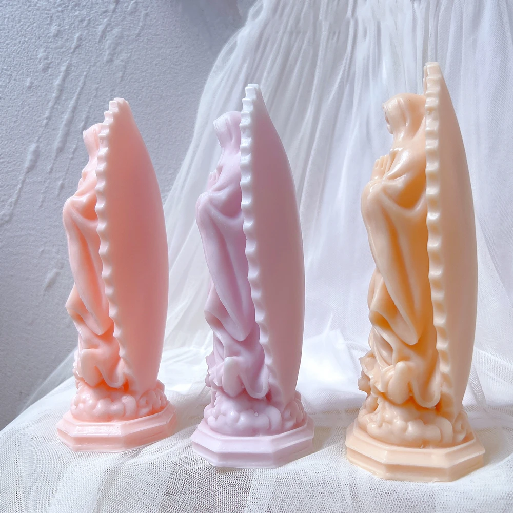Classic Figure Homyl Virgin Mary Statue Lady Sculpture Silicone Mould Catholic Blessed Virgin Mother Mary Figurine Candle Mold - Image 4