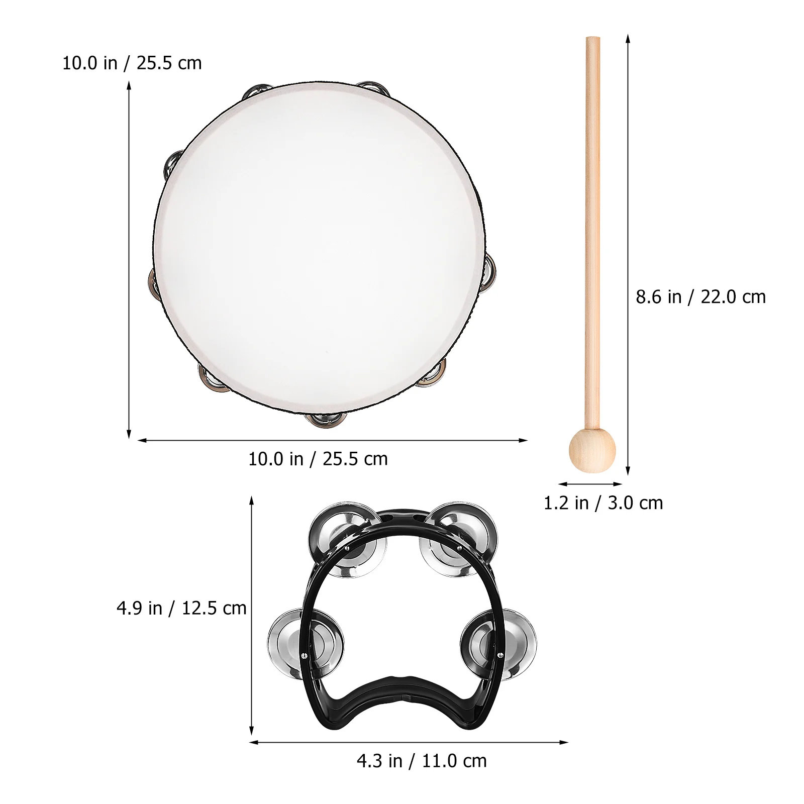 

1 set Tambourine Handbell Set 10 Inch Frame Drum For Adults Wooden Mallets Clear Sound Percussion Instrument Single Row Drums