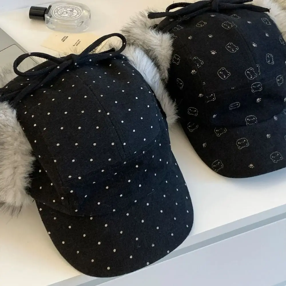 

Милая теплая плюшевая бейсболка, шерстяная защитная шапка с медвежьими ушками, корейская зимняя шапка в горошек в стиле ретро