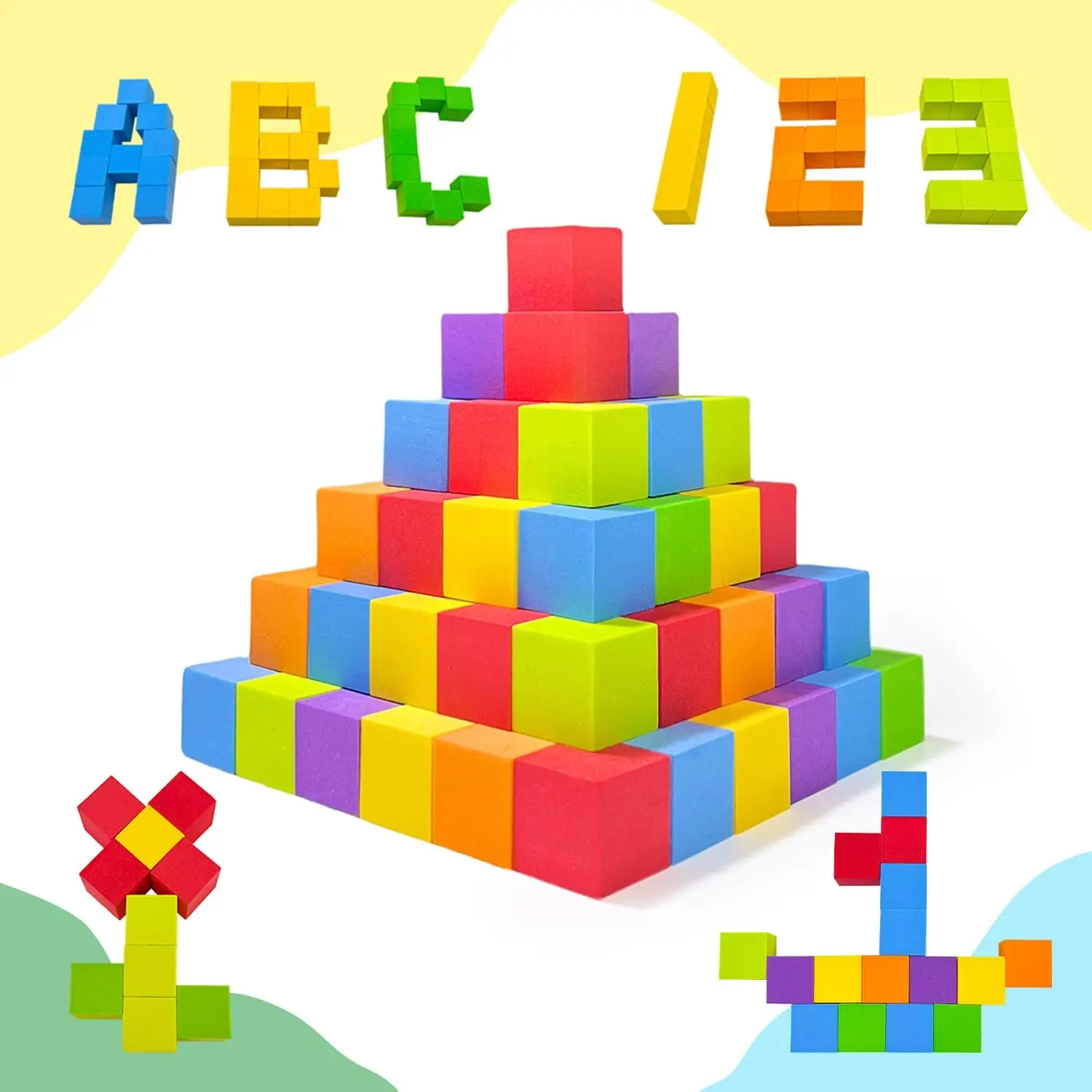 Bloques de conteo de espuma, 105 piezas, cubos de contadores de matemáticas de arcoíris suaves de 1 pulgada, manipuladores de matemáticas preescolares, suministro de aprendizaje en el aula