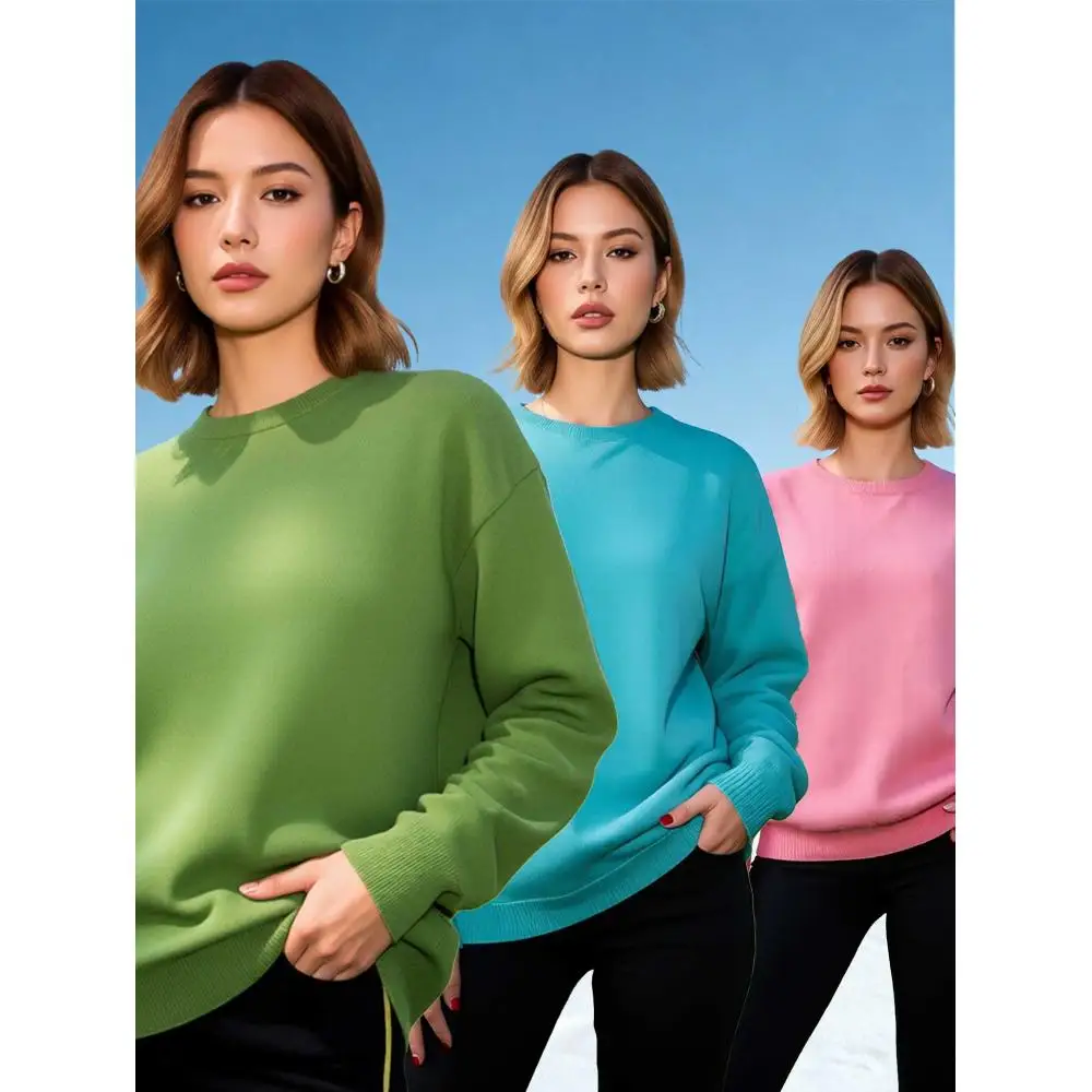 

The three piece women's solid color round neck sweatshirt set is suitable for daily wear, casual sports, and outdoor activities.