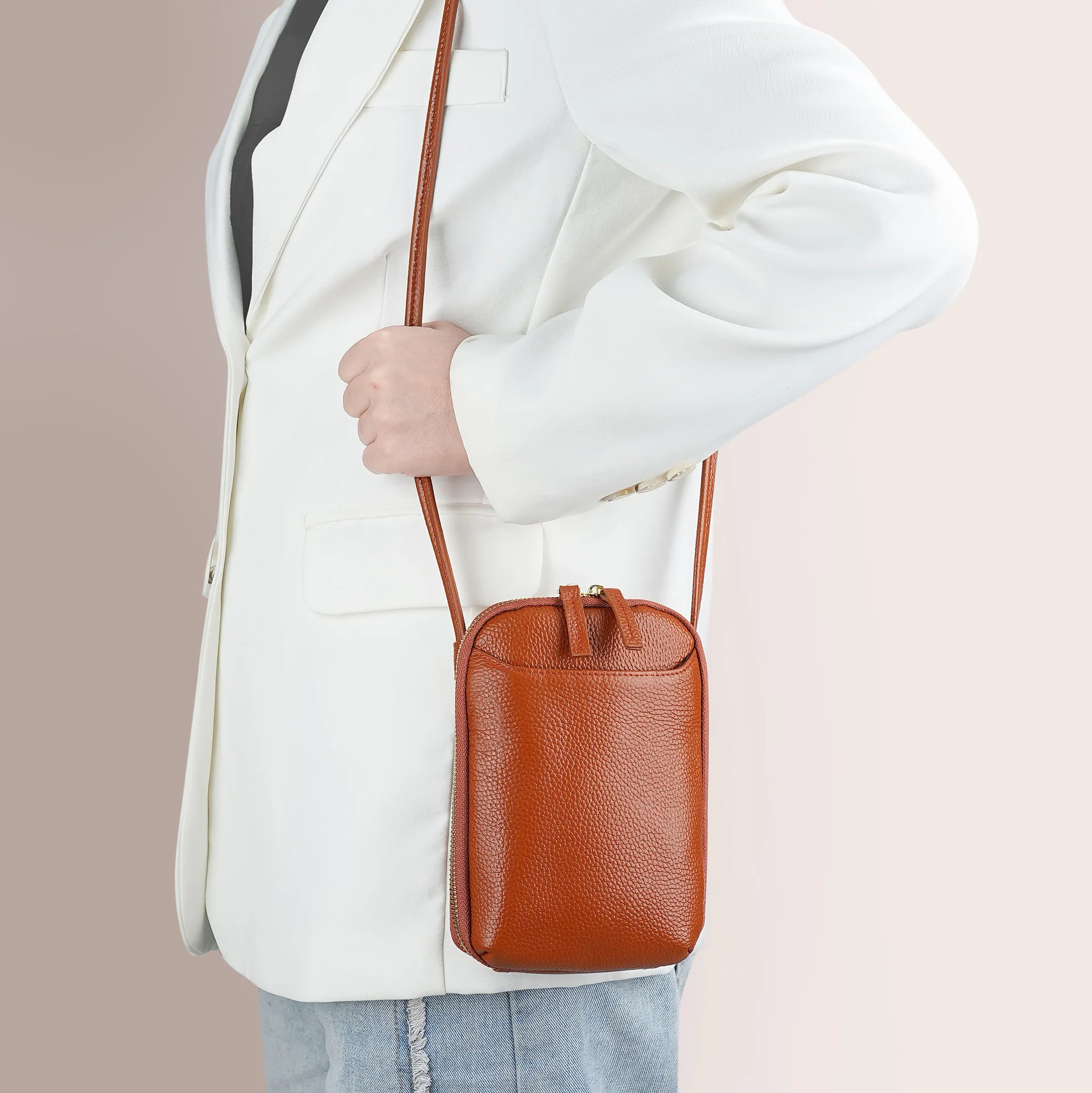 

New Top-grain Cowhide Bags Women's Single-shoulder Bags Simple and Trendy Mobile Phone Bags, Mini Crossbody Bag, Genuine Leather