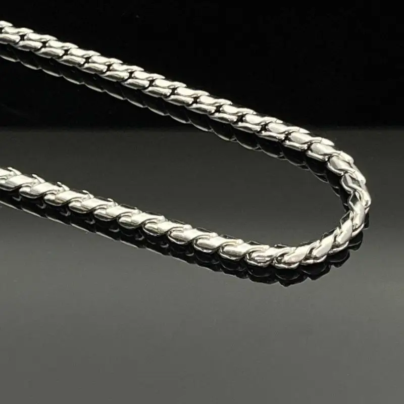 Men Stainless Steel Dragon Bone Chain Necklace, Twisted Scale Round Hammer Chain Integrated Snap Fastener Neckwear