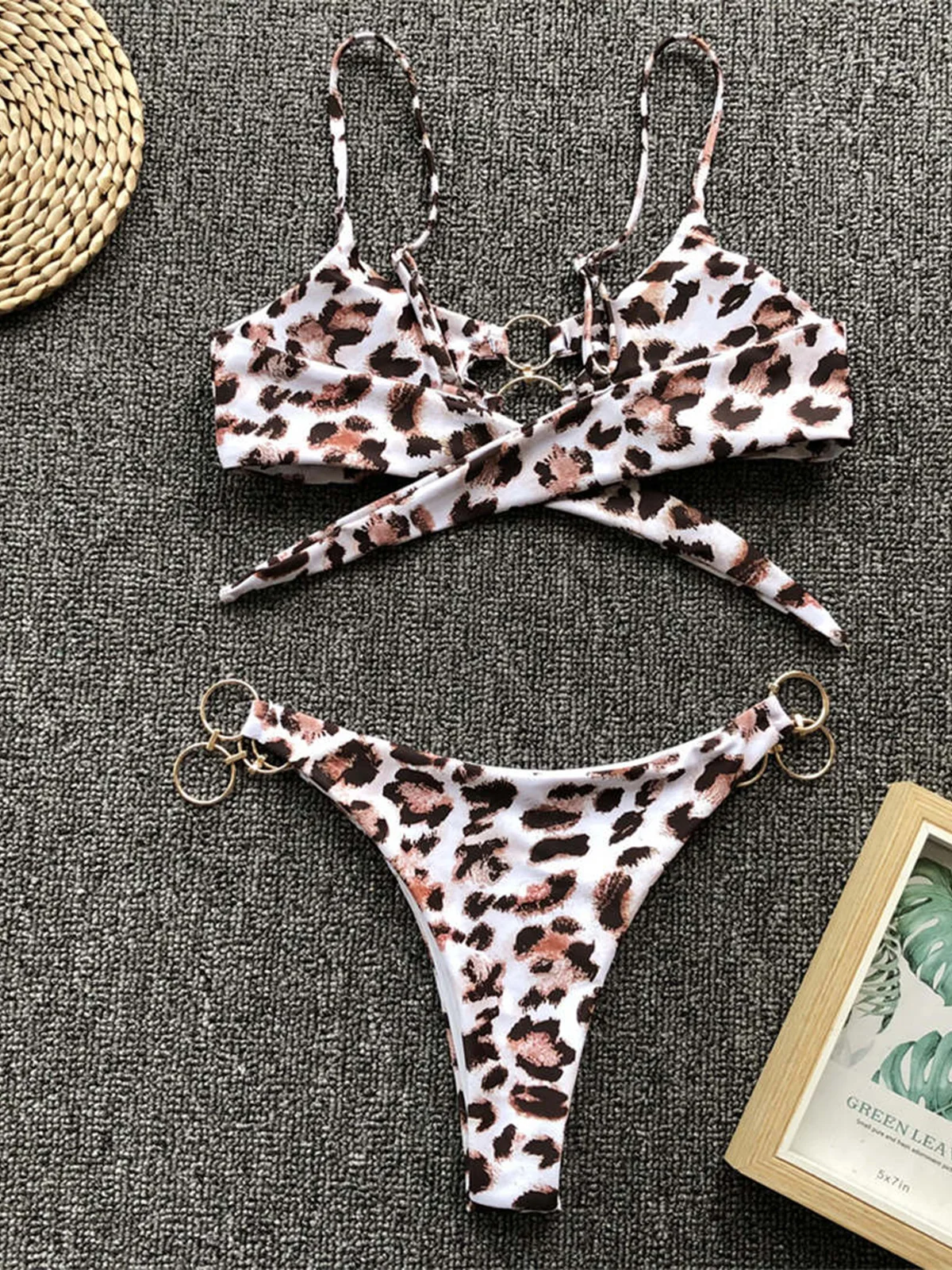 

Metal Rings Leopard Brazilian Bikini Women Swimwear Female Swimsuit Two-piece Bikini set Thong Bather Bathing Suit Swim V1441