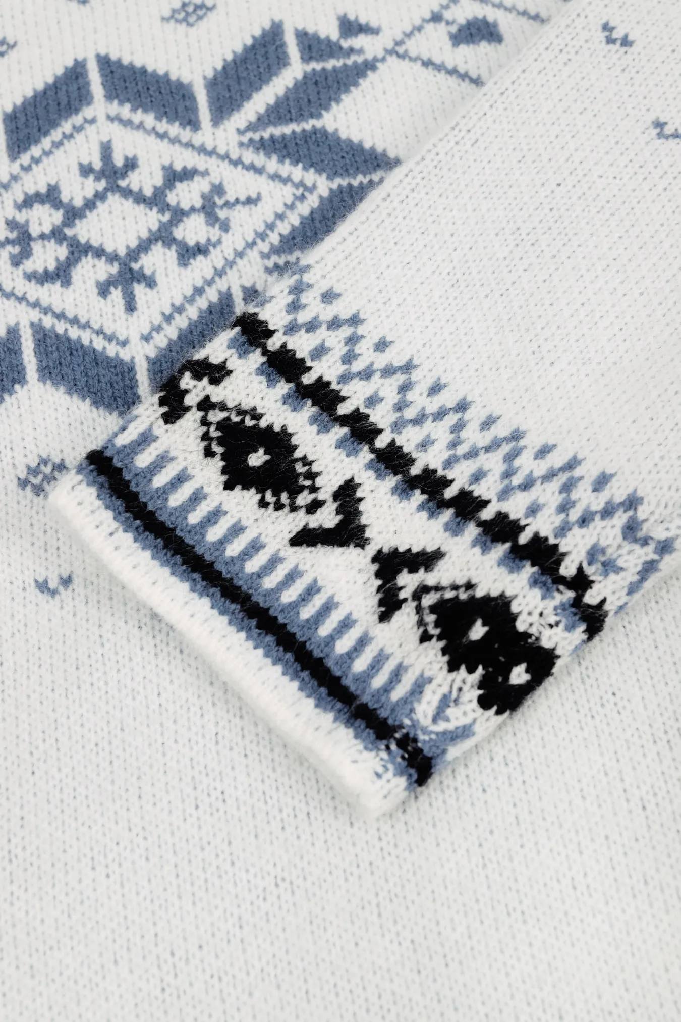 Damen Weiß-Blauer Fair-Isle-Muster Rundhals-Strickpullover Lässiger Oversize-Weihnachtspullover