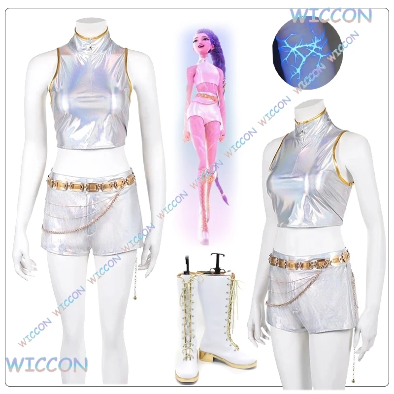 

Одежда для косплея Руми K-pop, костюм охотника на демонов HUNTRIX, костюм на Хэллоуин, идол, униформа для ролевых игр, для взрослых, лазерный блестящий топ, короткий наряд