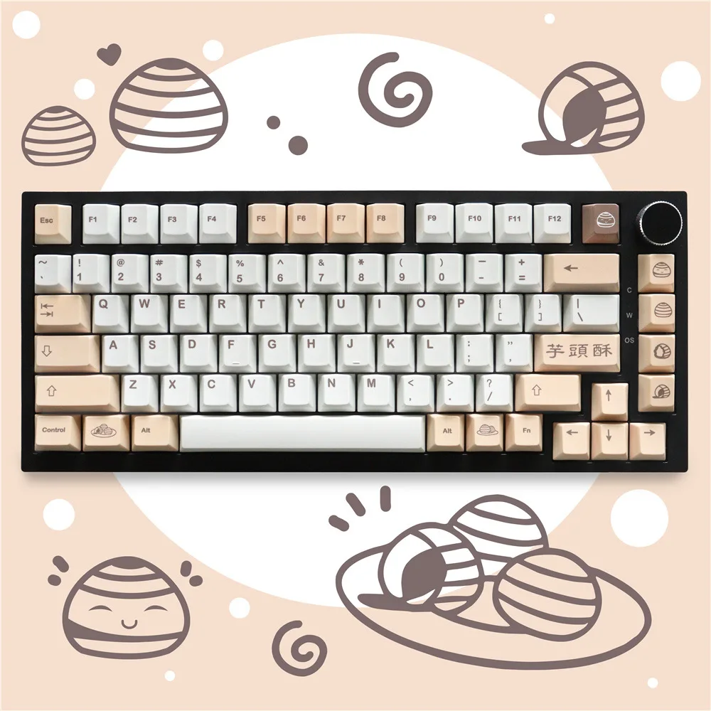 Taro puff small full set of mechanical keyboard keycap 129 keys PBT five-sided sublimation cherry original height