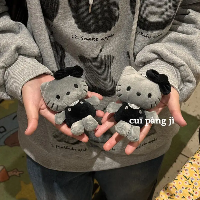 

Kawaii Sanrio Hello Kitty New 50th Anniversary Charcoal Grey Keychain Cute Bag Hanging Ornament Plush Doll Girl Birthday Gift