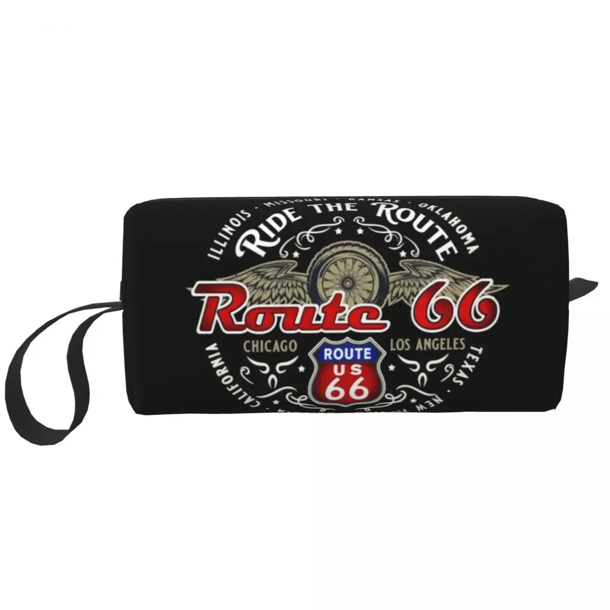 Ride The Route 66 Biker Motorcycle Cruise America's Highway Makeup Bag Women Travel Cosmetic Organizer Storage Toiletry Bags