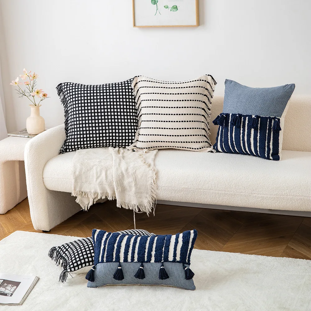 Inyahome Boho Cushion Cover Morocco Tufted Tassel Throw Pillow Covers Decorative Macrame Pillow Case Sofa Nordic Home Spring