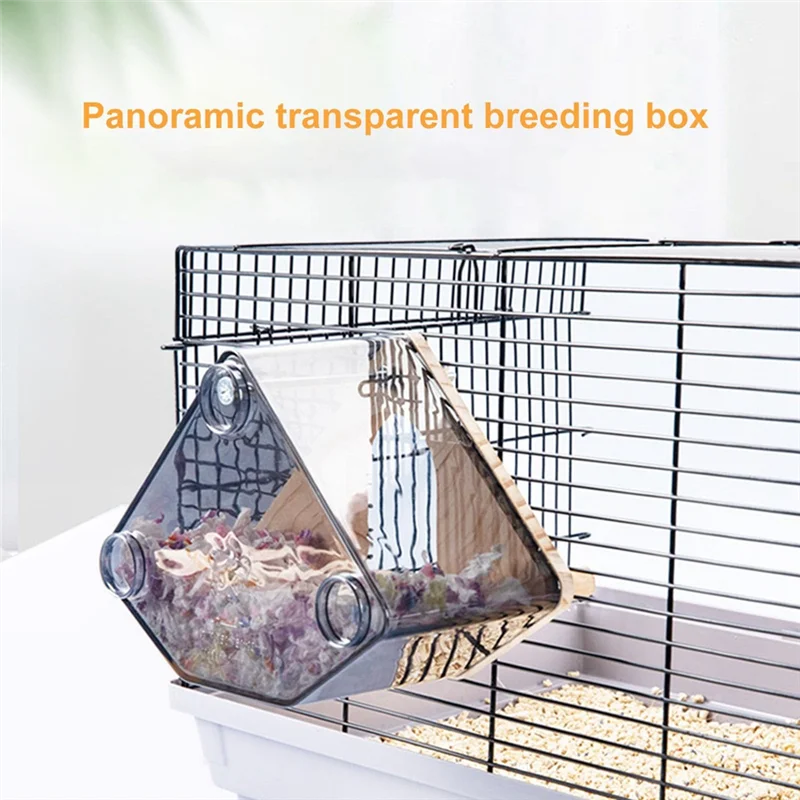 

Indoor Breeding Cage Clear Bird Shelter Wooden Bird Nest+Perch Easy Installation Hanging Bird Nesting Box For Cage Durable A