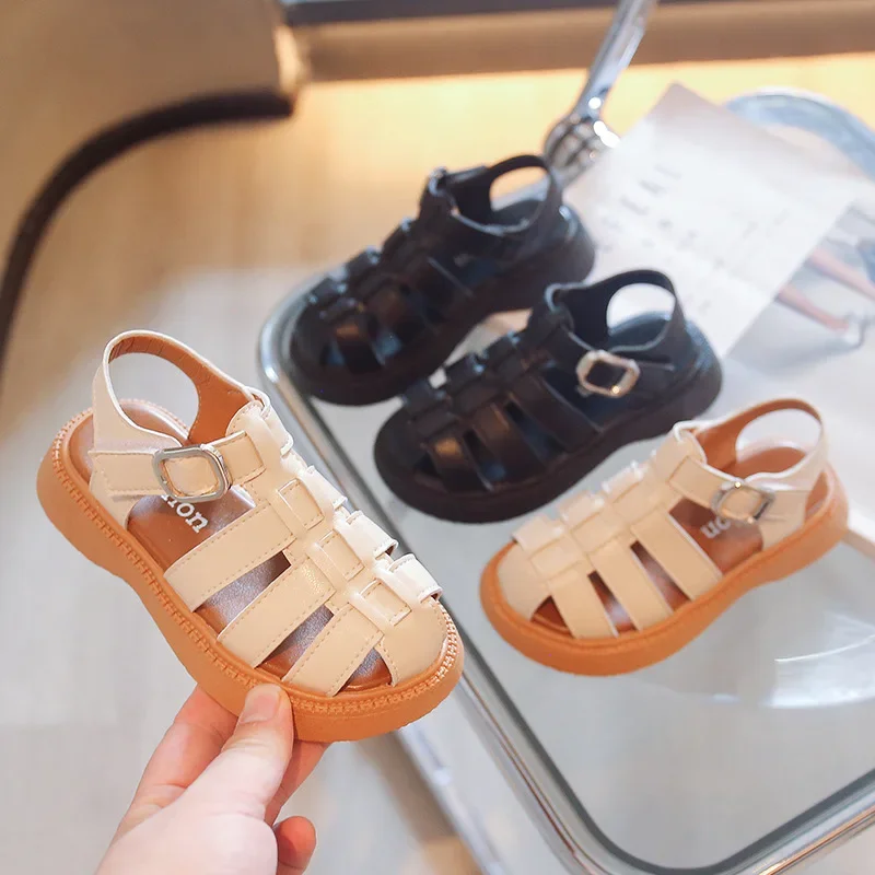 2024 Summer New Children's Baotou Sandals Girls Hollowed-out Soft Soles Large Children Girls Roman Sandals